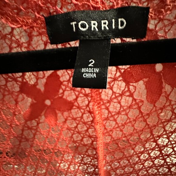 Torrid size 2 coral floral lace 3/4 sleeve open cardigan kimono tunic - Picture 4 of 9